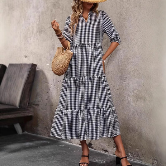 Bubble-sleeve Crew-neck Loose-fit Dubai Dress