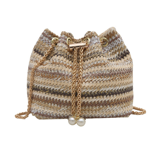 Beach Bag, Chain Bag, Women's Shoulder And Crossbody Bag, Diamond-embellished Bucket Bag